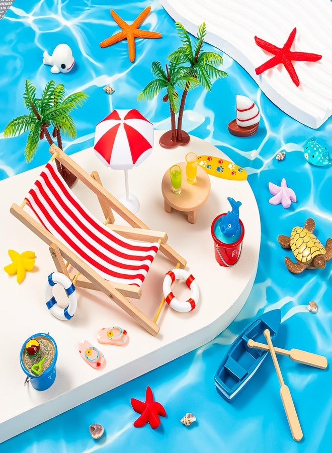 LHSYFBZ 18 Pcs Beach Miniature Dollhouse Decoration, Beach Cake Decorations, Umbrella Palm Chair Miniature Toys for DIY Garden and Plant Decoration - Image 4